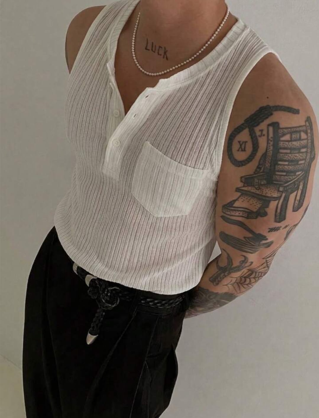 Noir Sheer Henley Tank Top
